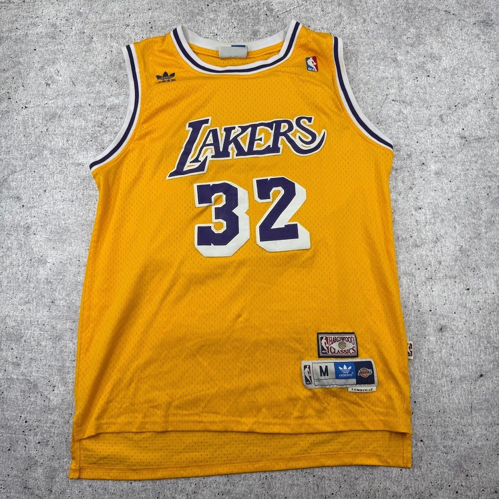 Adidas Hardwood Classics LA Lakers Magic Johnson 32 Yellow Jersey Men M Length+2